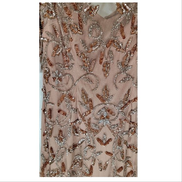 Adrianna Papell Coral Sequin Beaded Gown, Womens Size 8 - Picture 4 of 10